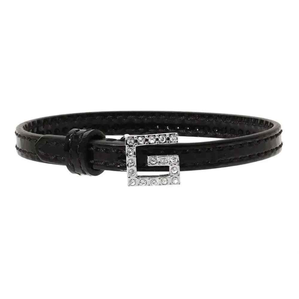 🆕️ GUCCI Black PATENT LEATHER Bracelet with CRYSTAL SQUARE G Buckle Size M🌟🖤